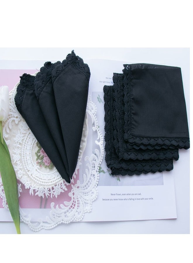 MemoryHanky Ladies Bridal Wedding Crochet Lace Handkerchiefs Black Cotton Hankies 6PCS - Image 5